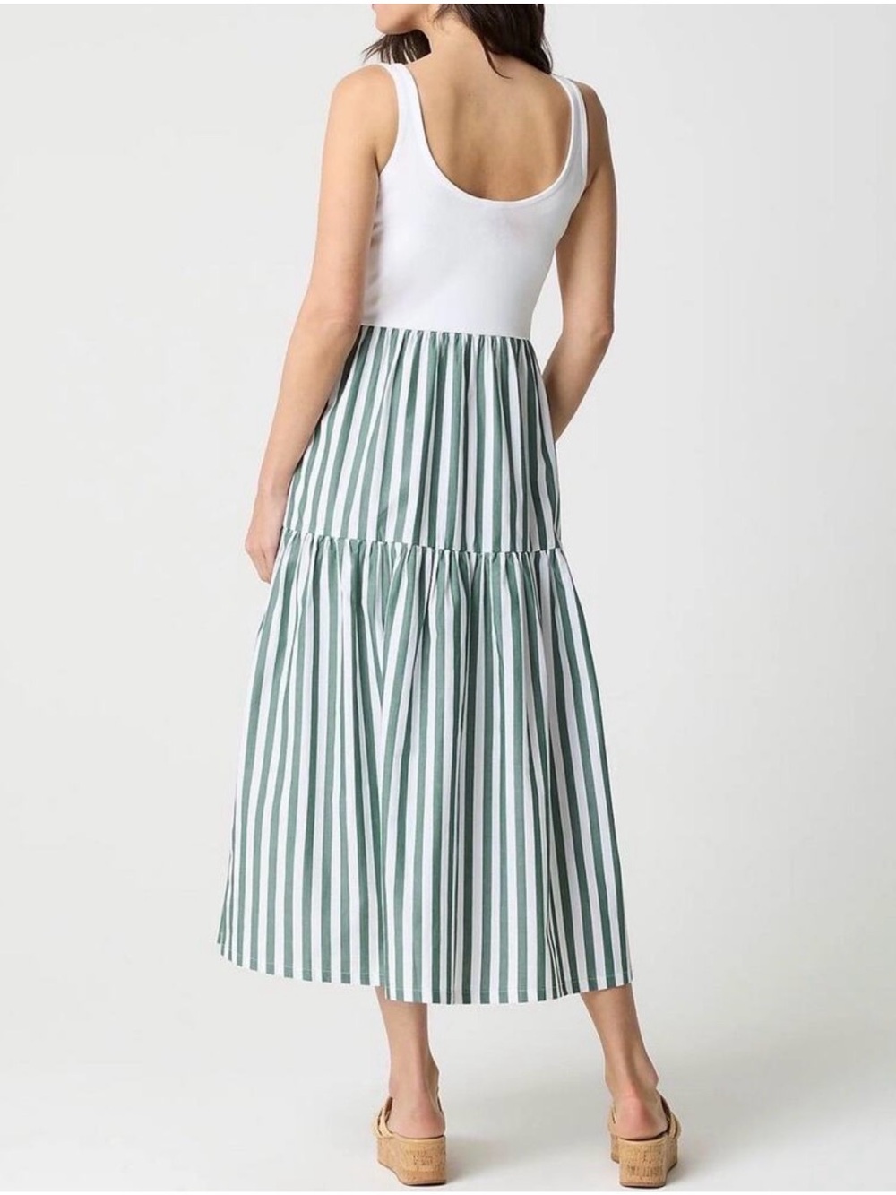 J.Crew Factory Striped Tiered Midi Dress Green White XL - Picture 5 of 16